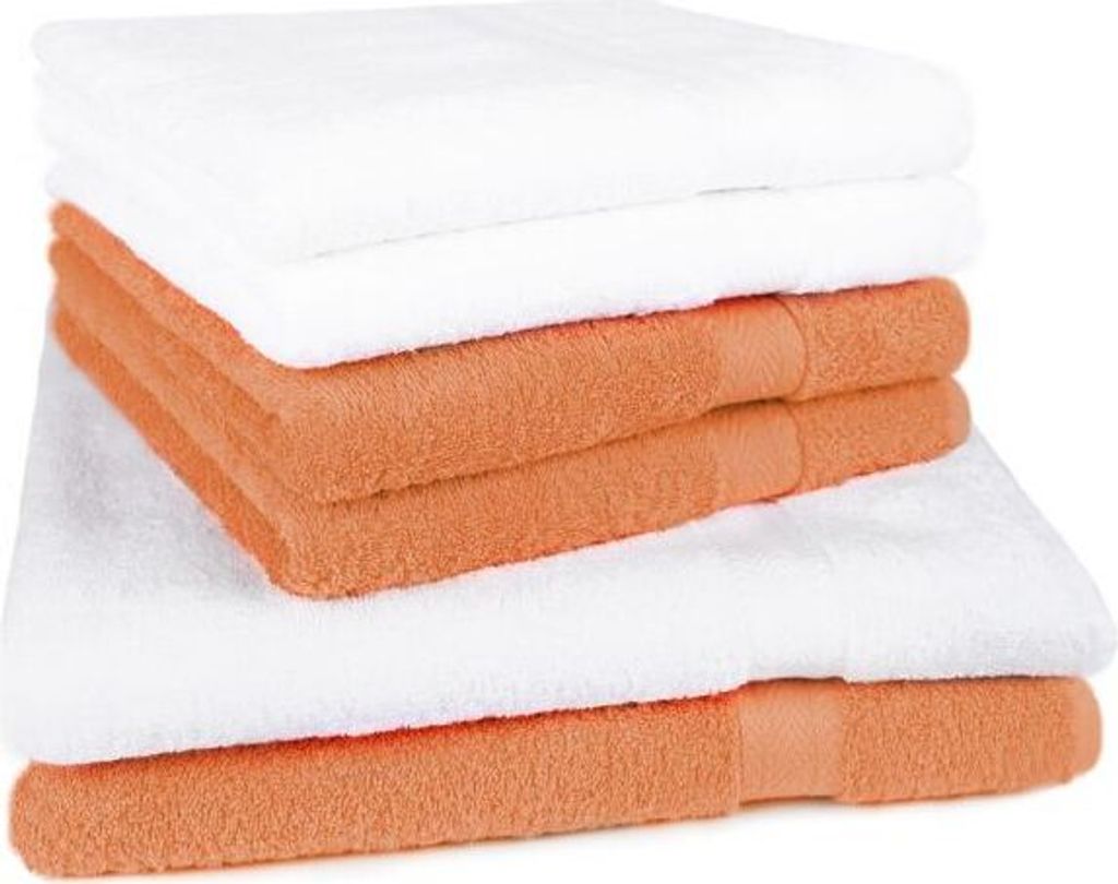 Betz 6-tlg. Handtuch-Set PREMIUM - 2 Liegetücher 4 Handtücher 100% Baumwolle Farbe: weiß und orange