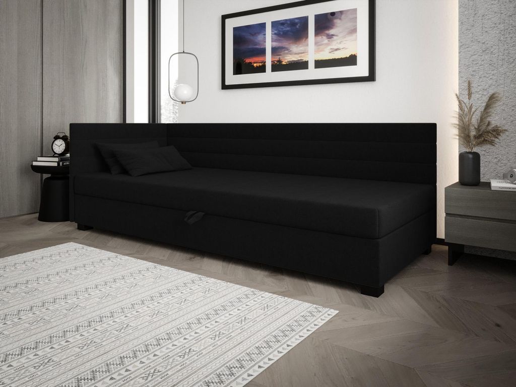Polsterbett 110x195 KASANDRA PLUS 2 mit Stauraum - schwarz