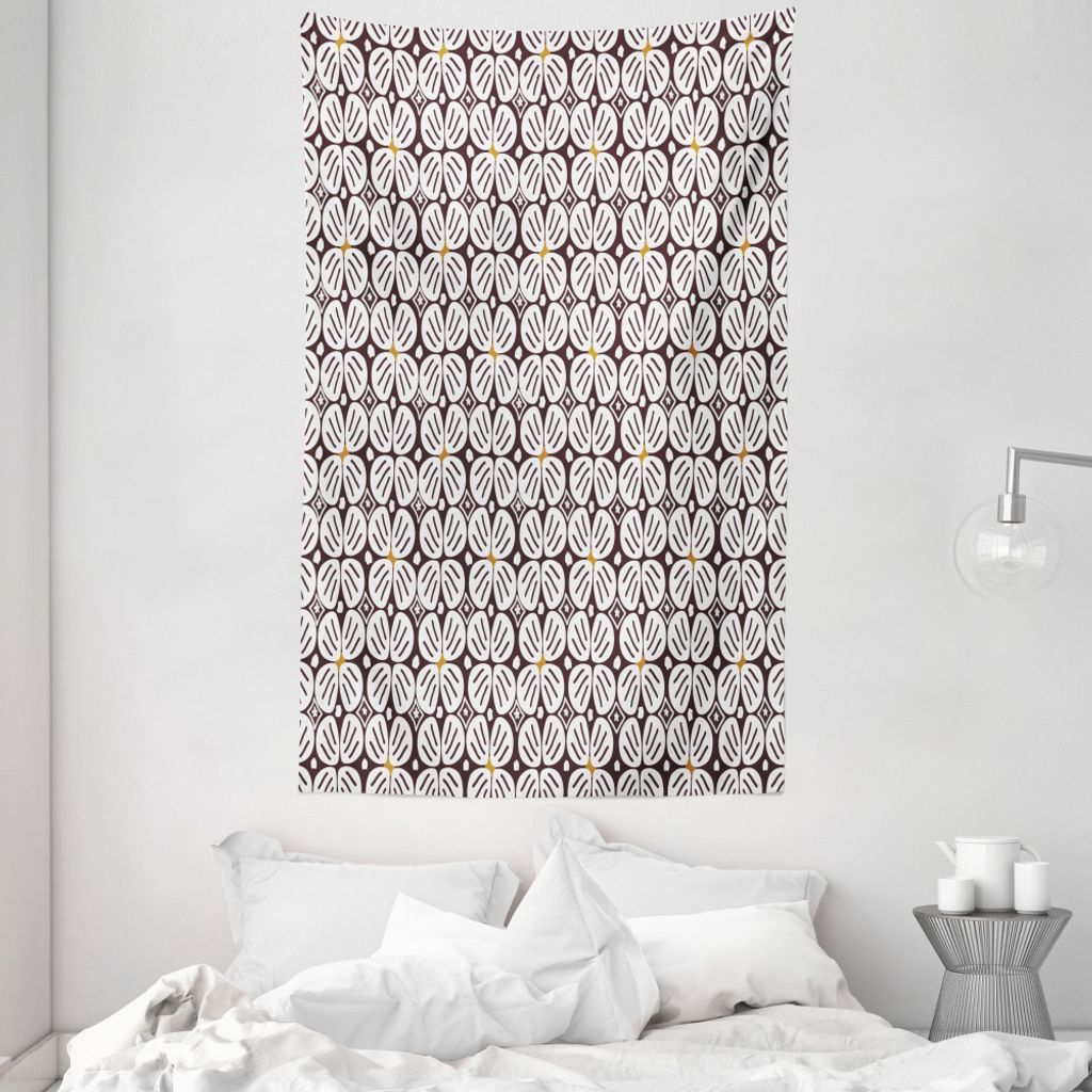 ABAKUHAUS Floral Wandteppich und Tagesdecke, Doodle Jasminblüten aus Weiches Mikrofaser Stoff Waschbar ohne Verblassen Digitaldruck, 140 x 230 cm,...