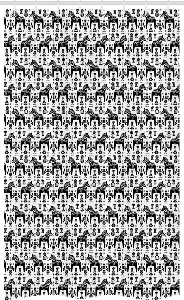 Tenda Doccia Lavabile 120x180 ABAKUHAUS Cavalli Svedesi Bianco Nero