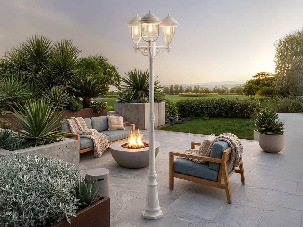 LED Straßenlaterne Weiß 218cm, Mastleuchte im Landhausstil zur Gartenbeleuchtung