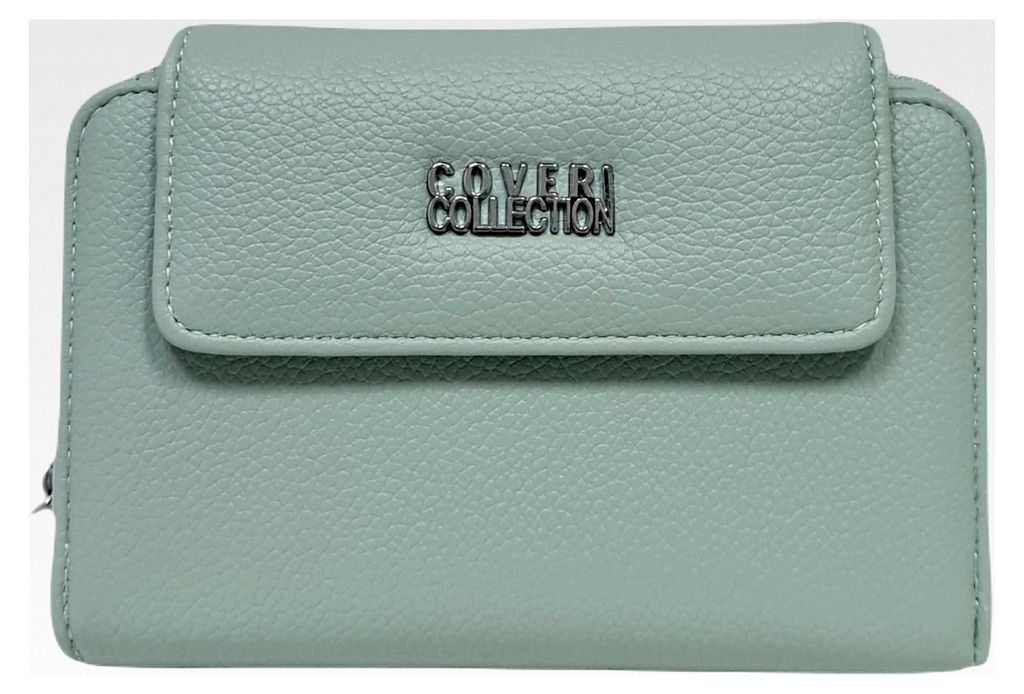 Damen-Geldbörse aus farbigem Kunstleder, praktisch und funktional, für Geld und Dokumente, mit Metall-Logo, grün, 14 x 9 x 2 cm