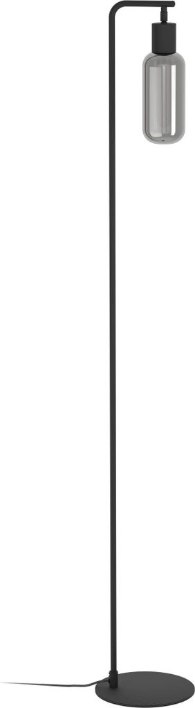 EGLO Stehlampe Lacey, Rauchglas Lampe Wohnzimmer, Standleuchte aus Metall in Schwarz und Glas bedampft in Grau, E27 Fassung, 151 cm
