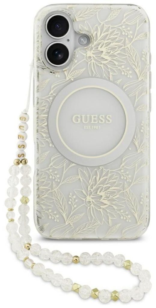 Etui Guess Iml Flowers Electro Pearl Strap Magsafe Na Iphone 17 - Białe