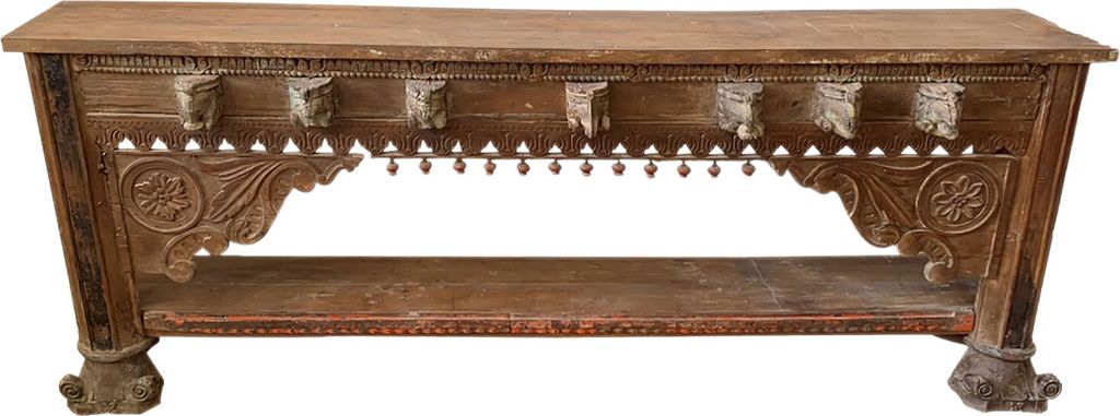 Orientalische Konsole Sideboard schmal Antik Muster 23 Braun 230cm | Orient Vintage Konsolentisch orientalisch handgeschnitzt | Landhaus Anrichte a...