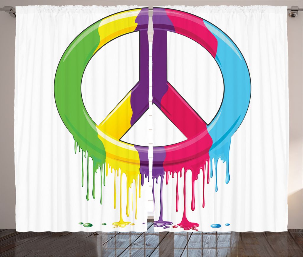 ABAKUHAUS Hippie Rustikaler Vorhang, Friedens Themed, Wohnzimmer Universalband Gardinen mit Schlaufen und Haken, 280 x 245 cm, Mehrfarbig