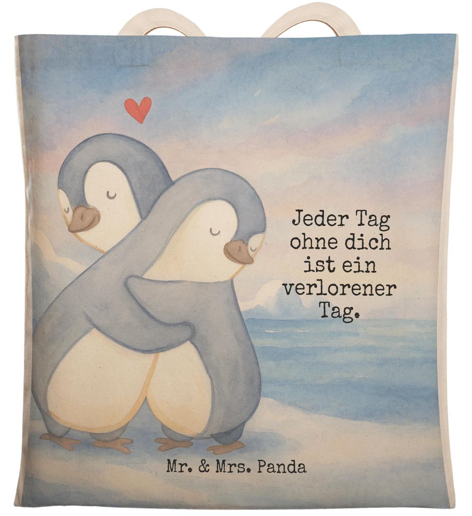 Mr. & Mrs. Panda Tote Bag Pinguine Kuscheln Design - Weiß - Geschenk, Jahrestag, für Frauen, Valentinstag, Freundin, shopping, Beuteltasche, Hoch...