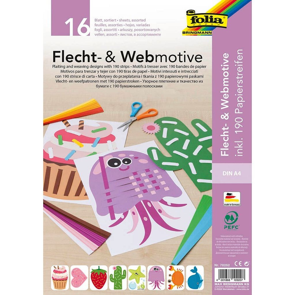 folia Flecht- & Webmotive Set DIN A4 16 Blatt und 190 Flechtstreifen
