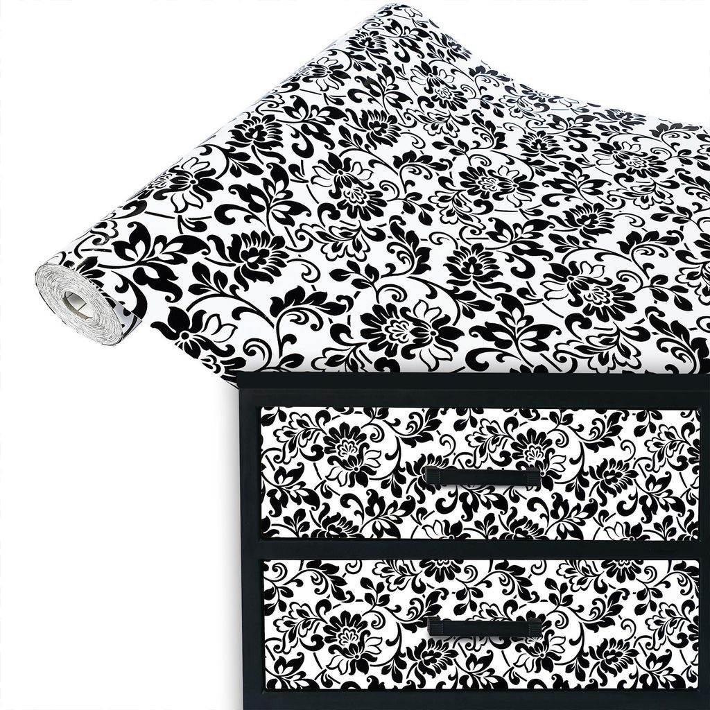 Klebefolie Möbel 67x100 cm - Ornament Schwarzweiß - Möbelfolie selbstklebend in Deko-Stil - Folie für Möbel zur Renovierung von Türen, Schrä...