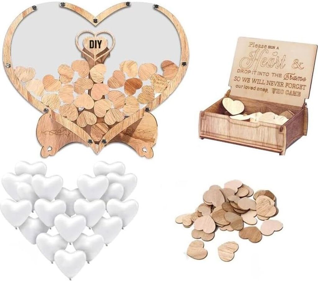 Hochzeits Gästebuch aus Holz Hochzeitsdeko Set Hochzeit Gästebuch Alternative Holz-Bilderrahmen Aufbewahrungsbox Herzrahmen Holzherzen Rustikale ...