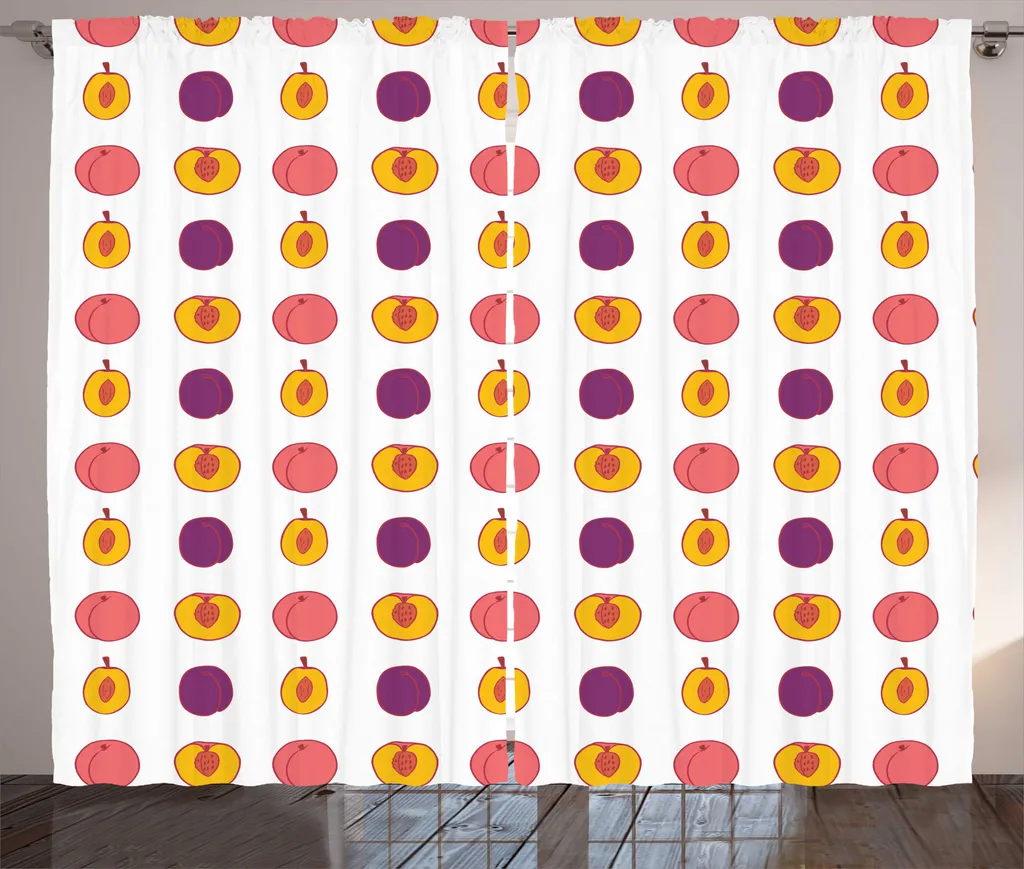 Rideaux de Salon Prêts à Poser 280x225cm Anti-Vis-à-Vis Motifs Prunes