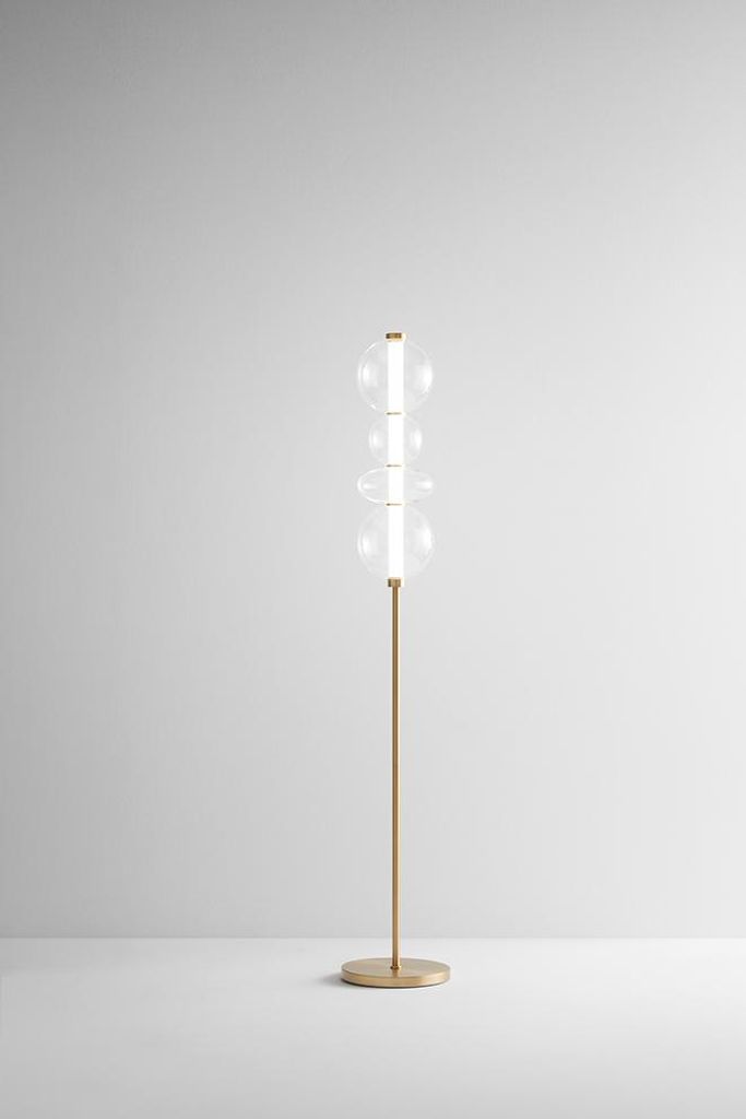 LED-Stehleuchte Serie 8166 aus brüniertem Messing und Glas, 36 W, 3000 K warmweiß, elegantes Design, Höhe 170 cm - Perenz
