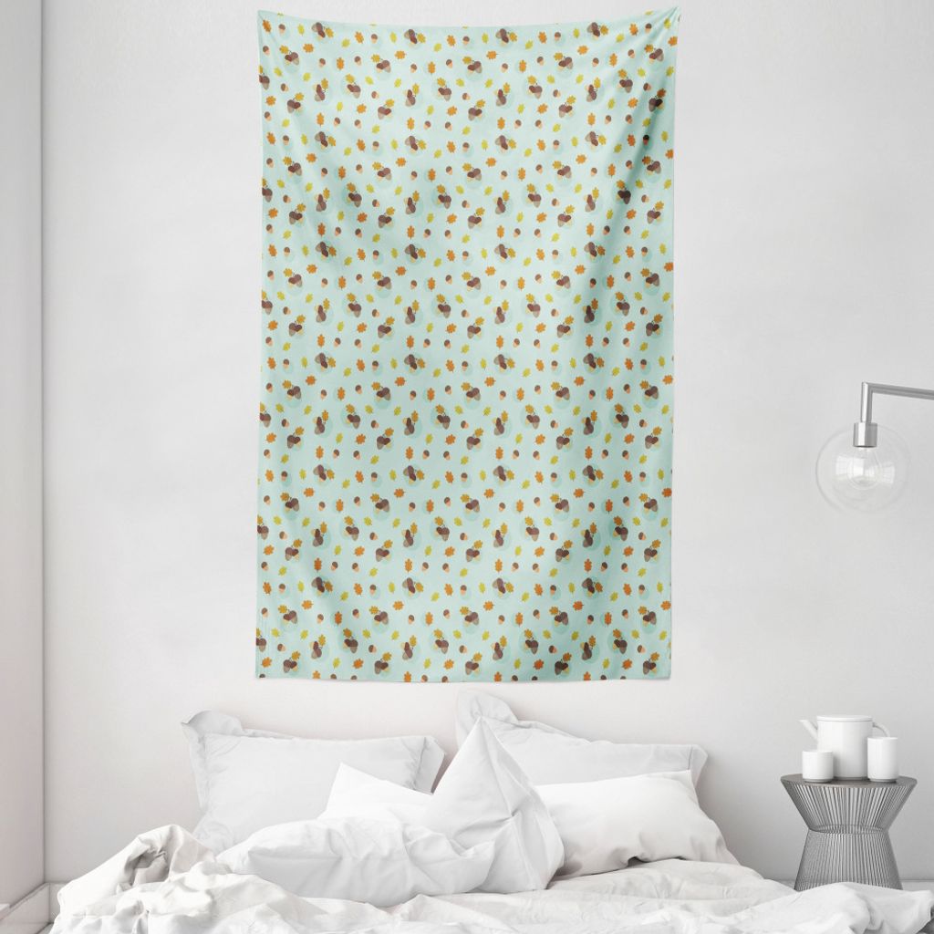 ABAKUHAUS Eichel Wandteppich und Tagesdecke, Cartoon Oak Tree Elements aus Weiches Mikrofaser Stoff Waschbar ohne Verblassen Digitaldruck, 140 x 23...