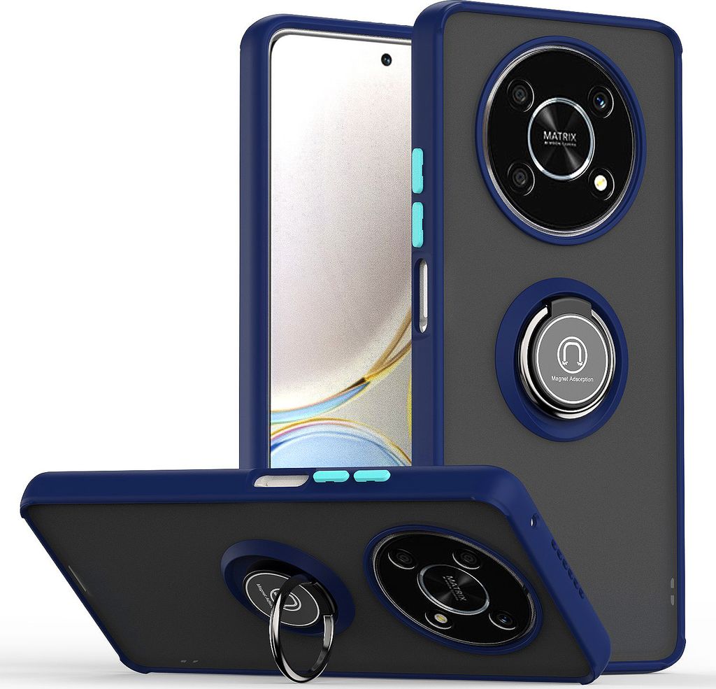 Honor X9 Hülle, Ring Halter Ständer Matte Transluzent TPU Rahmen Stoßfest Schutzhülle für Honor X9 Blau