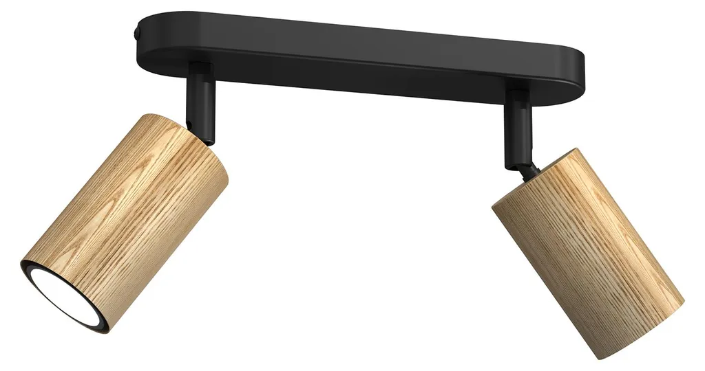 Spot de plafond Nisse Luminex bois clair et noir 2xGU10 17x24,5x6cm