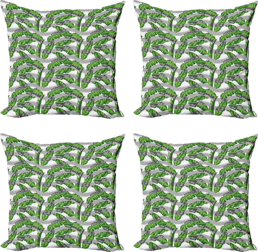 ABAKUHAUS Bananenblatt Kissenbezug Set (4 Stück), Banana-Blätter-Entwurf, Moderner Doppelseitiger Digitaldruck, 40 cm x 40 cm, Pale Grau Jägergrün