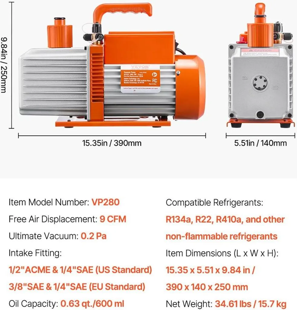 Éliminez l'humidité HVAC avec cette pompe à vide 9 CFM à double étage