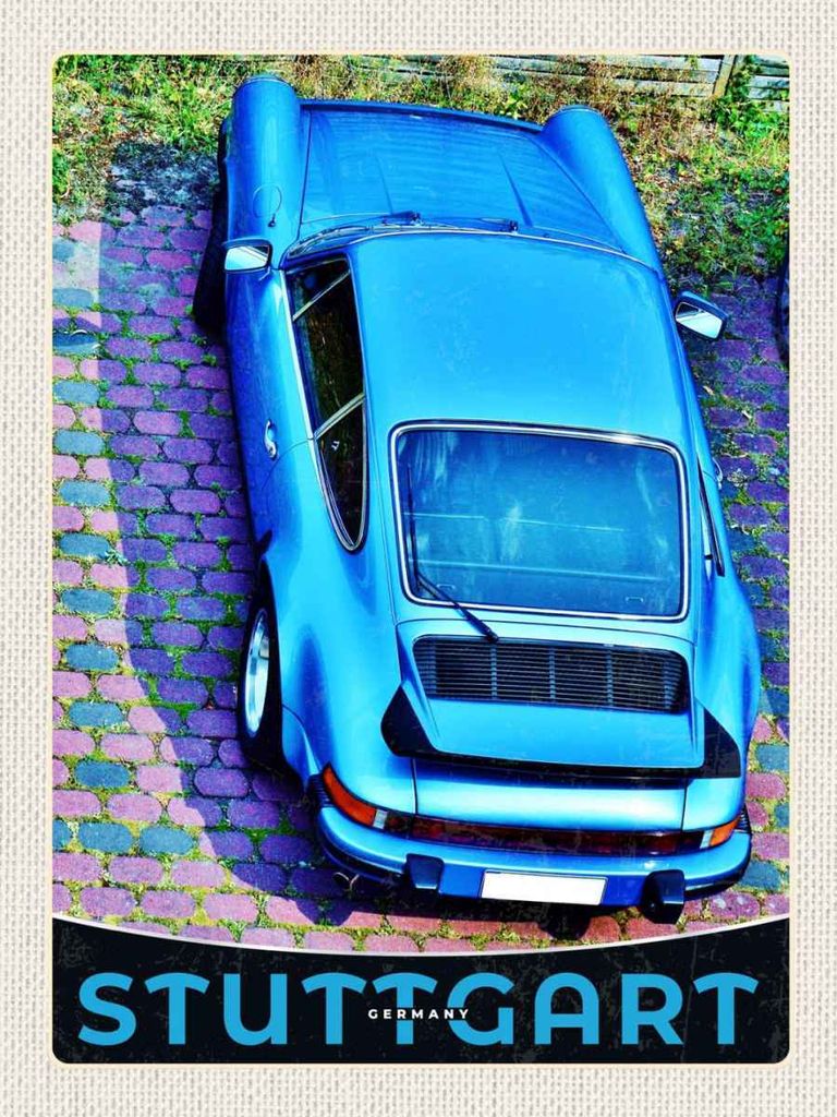 vianmo Holzschild 40x30 cm Stuttgart Deutschland Fahrzeug blau Bildmotiv Reisemotiv