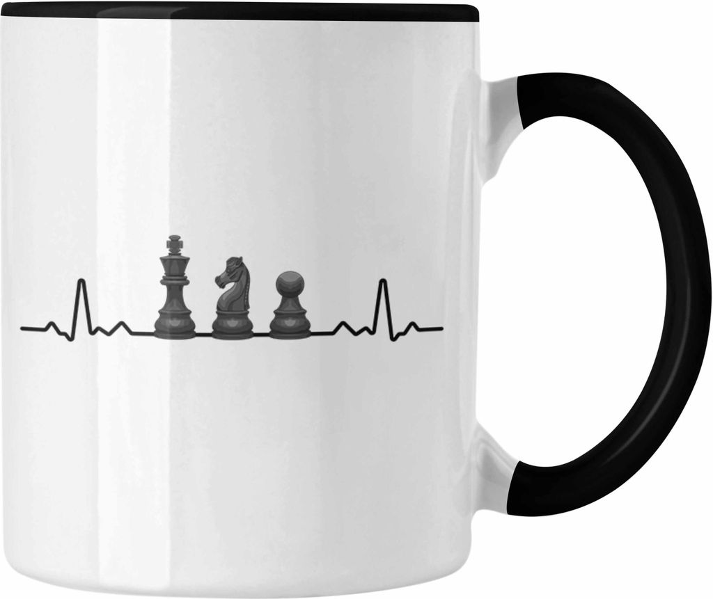 Trendation - Schach Geschenk Schachspieler Geschenkidee Tasse mit Schachfiguren Grafik (Schwarz)
