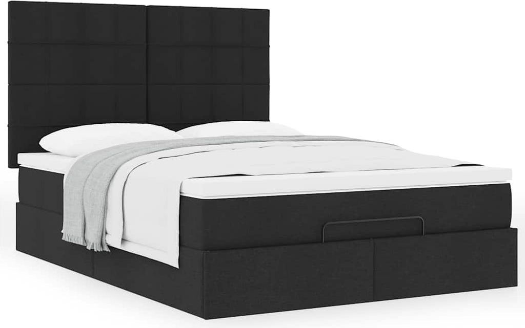 Ottoman-Bett mit Matratze Schwarz 140x190 cm Stoff, Klassische Betten Design Möbel