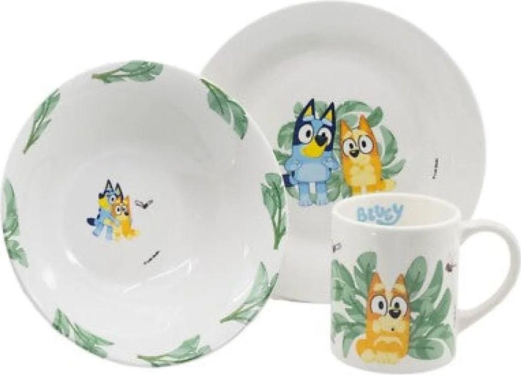 Bluey und Bingo Kinder 3 teiliges Geschirr Set Keramik Teller Schüssel Tasse