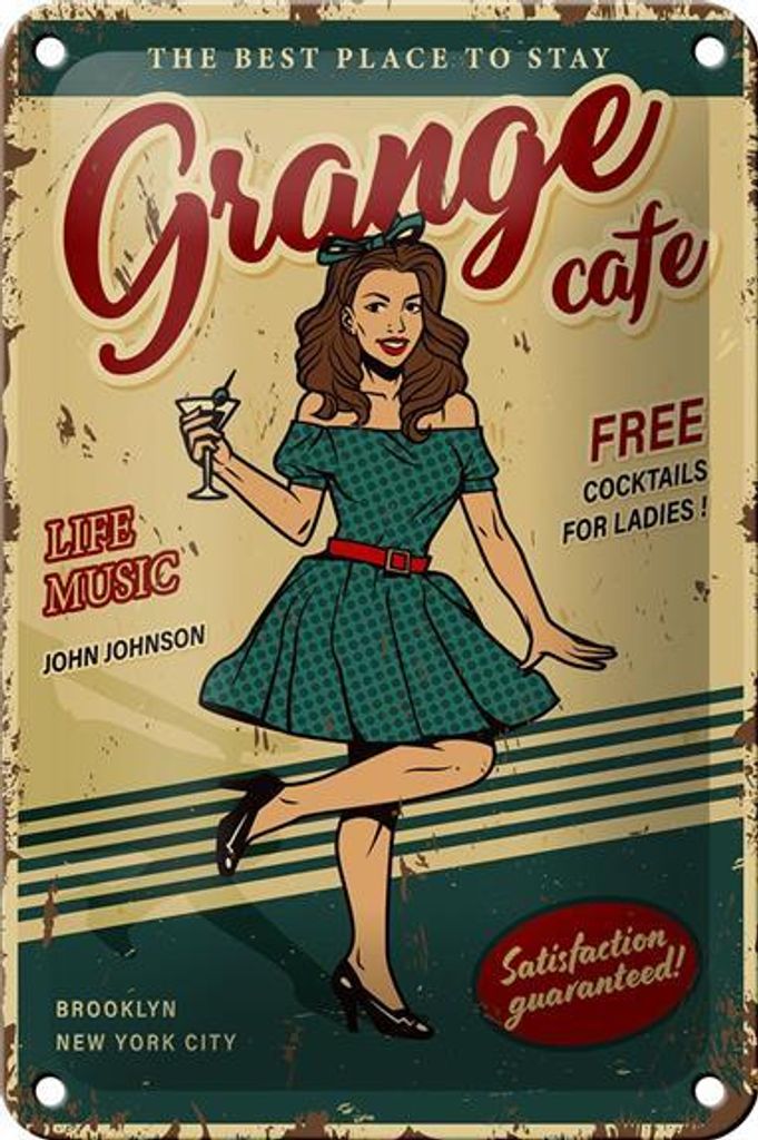 Blechschild Retro 12x18cm Pinup Grange cafe life music