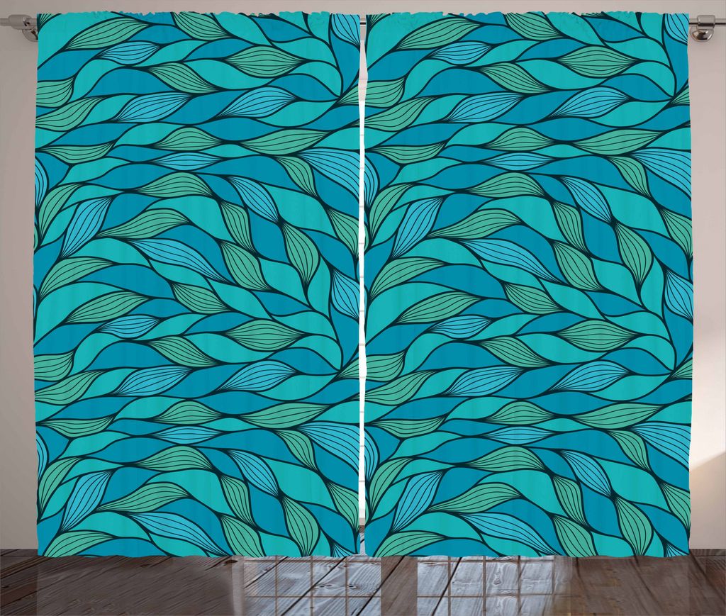 ABAKUHAUS Teal Rustikaler Vorhang, Abstraktes Wellen-Ozean-Motiv, Wohnzimmer Universalband Gardinen mit Schlaufen und Haken, 280 x 225 cm, Mintgrü...