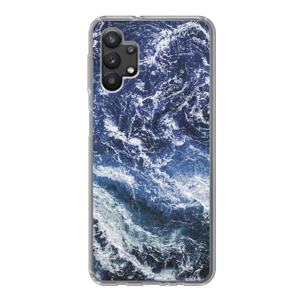 MuchoWow Handyhülle Schutzhülle Hülle für Samsung Galaxy A32 5G Naturstein - Blau - Weiß Silikon Softcase Handy Hülle - Softcase
