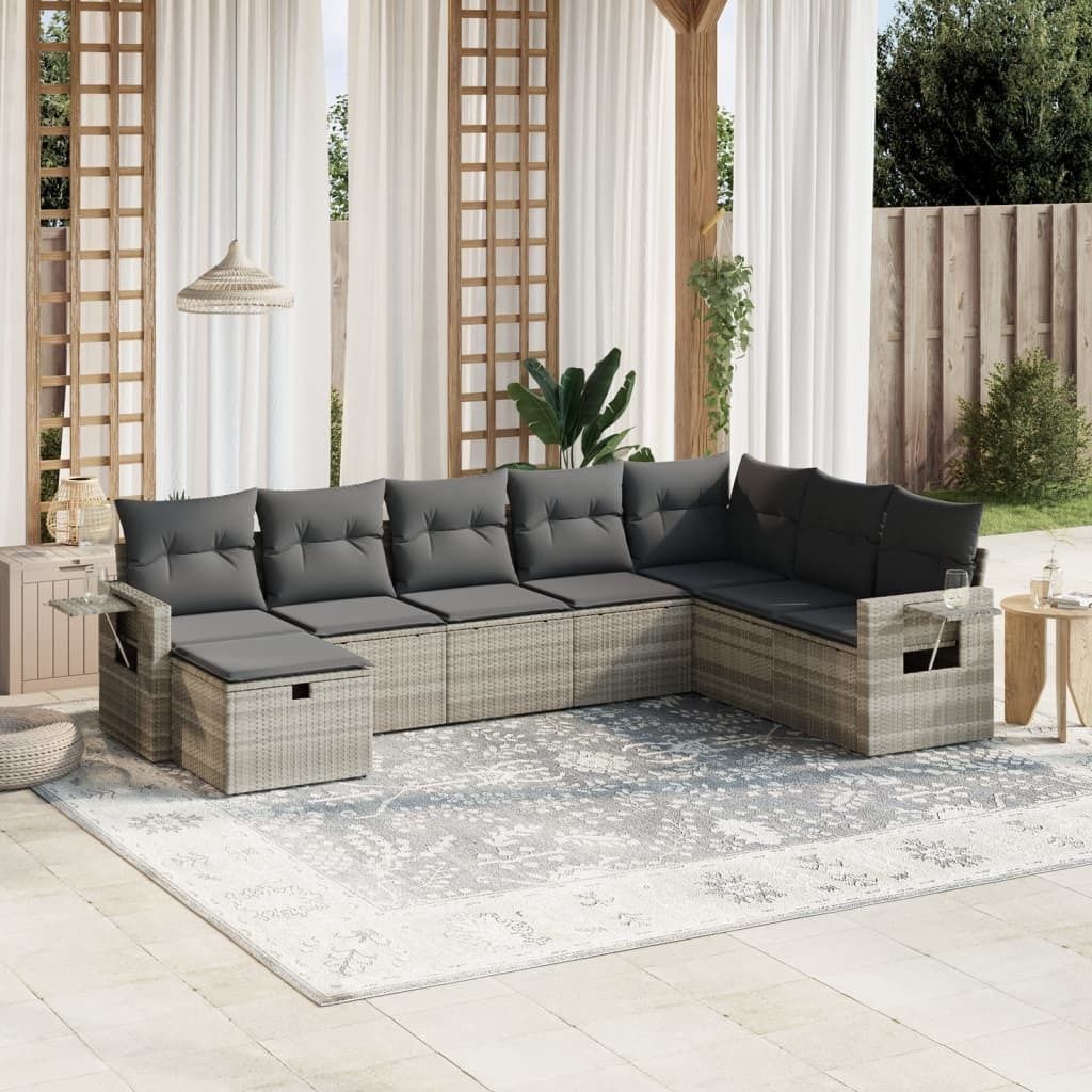Maison Exclusive - 8-tlg. Garten-Sofagarnitur mit Kissen Hellgrau Poly Rattan