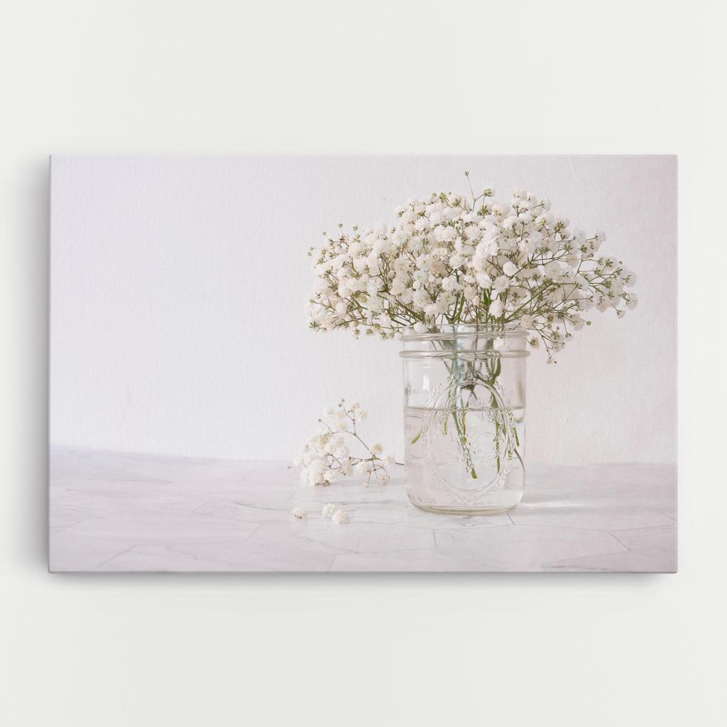 ARTHUB Leinwandbild 80x120 cm, White Tiny Flower Vase | Wohnzimmerdekoration, Hängende Bilder, Wanddekoration, Heimdekoration, Blumen, Blumen in...