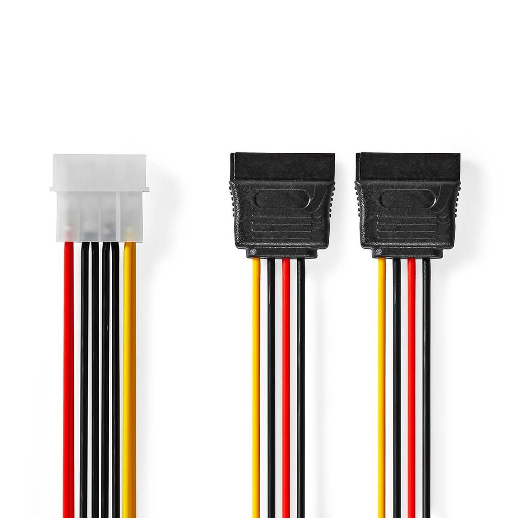 Nedis Interne Stromkabel | Molex Stecker | 2x SATA 15-Pin-Buchse | Vergoldet | 0.15 m | rund | PVC | Mehrfarbig | Umschlag