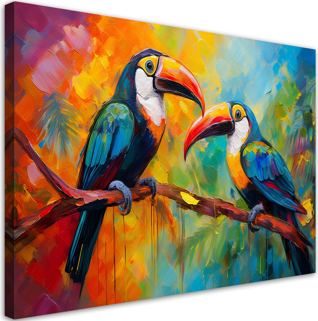 Leinwandbild Tukan Bunte Vögel Tropisch 100x70 Feeby Bunt bild für die wand bereit zum aufhängen