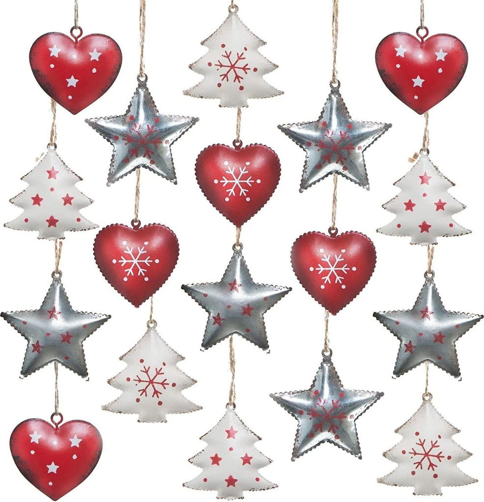 Weihnachtsdeko Anhänger Set 18 TLG. - rot weiß silber 5 cm