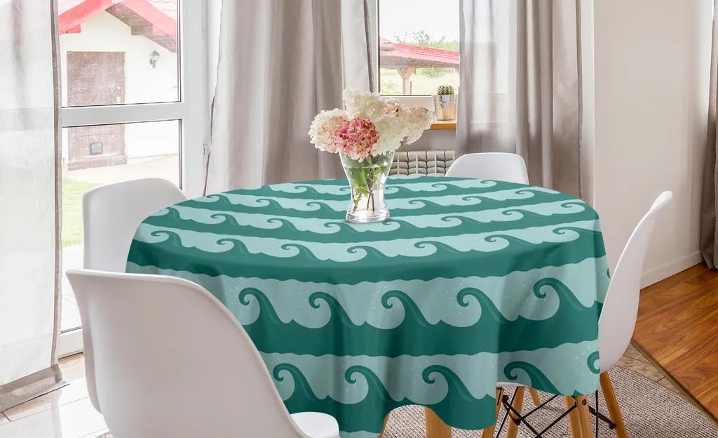 Tovaglia Rotonda 150cm Mare ABAKUHAUS - Onde Verde Acqua per Cucina