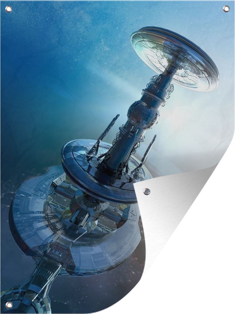 MuchoWow 60x80 cm Outdoor-Poster Gartendeko Sichtschutz Garten Poster für den Garten Eine Science-Fiction-Illustration einer Raumstation