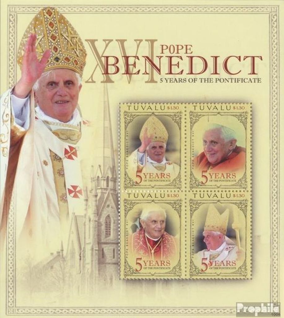 Briefmarken Tuvalu 2009 Mi 1559-1562 Kleinbogen (kompl.Ausg.) postfrisch 5 Jahre Papst Benedikt XVI.