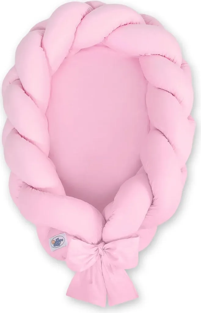Cocon de nuit bébé 2 en 1 rose avec tour de lit tressé et matelas doux