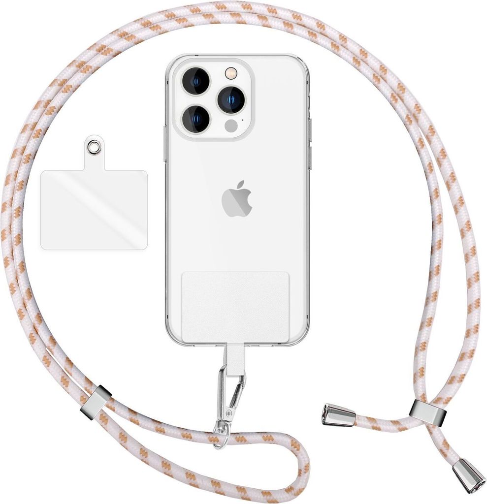 NALIA Universal Lanyard mit 2 Pads & Karabinerhaken - 160cm Handykette zum Umhängen - Weiß Orange