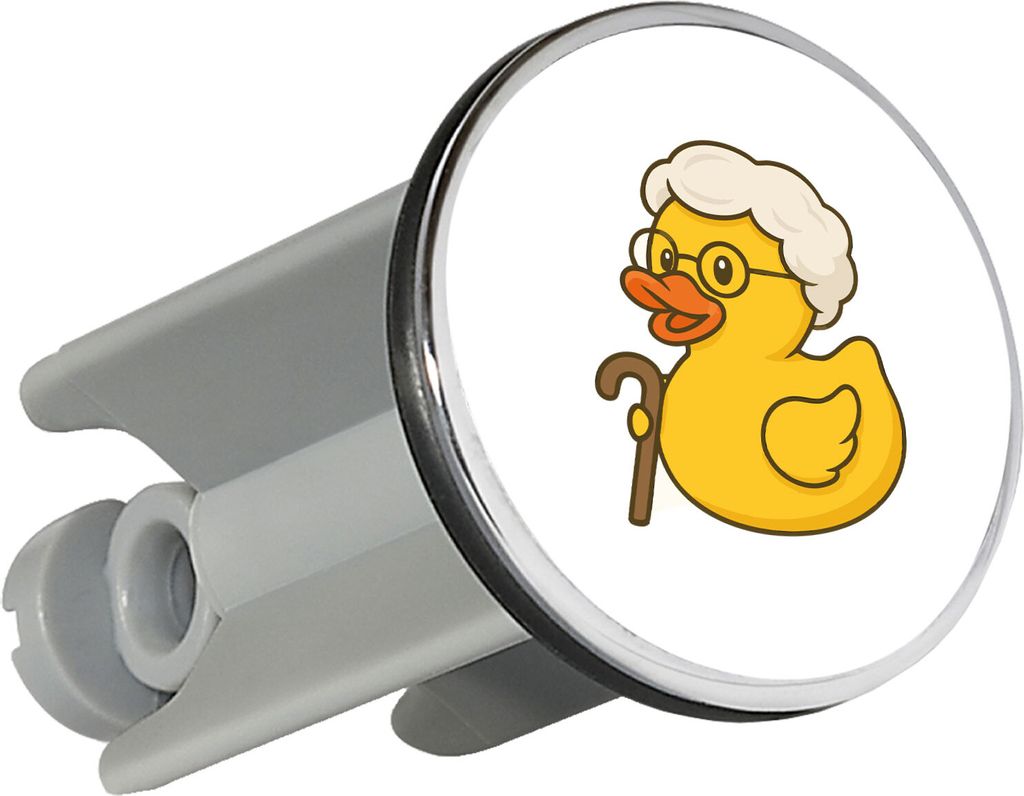 Huuraa Waschbeckenstöpsel Quietscheente Rente Comic Gummiente 4cm höhenverstellbar Abflussstopfen Geschenkidee
