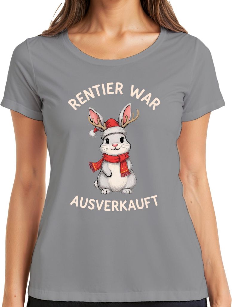 Rentier war t Hase Weihnachten lustig Geschenk Geweih Damen T-Shirt, Grau, XL
