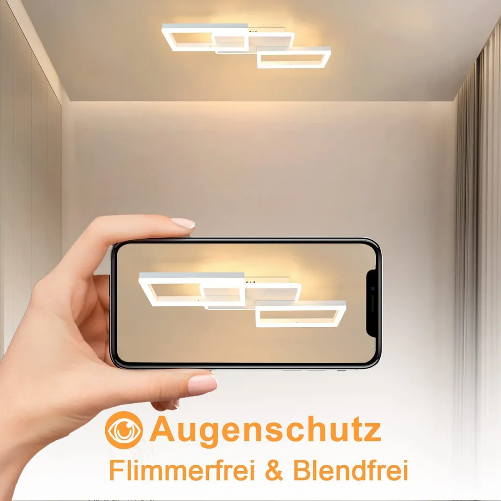 ZMH Plafonnier LED Chambre Dimmable 48W avec Télécommande Design Carré - 5