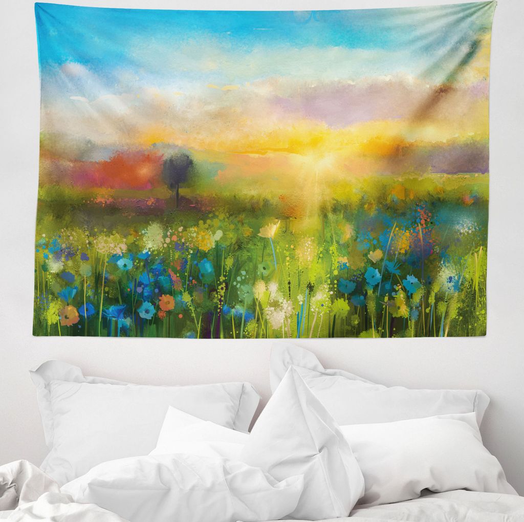 ABAKUHAUS Kunst Wandteppich, Löwenzahn-Blüten in Wiese aus Weiches Mikrofaser Stoff Waschbar ohne Verblassen Digitaldruck, 150 x 110 cm, Mehrfarbig
