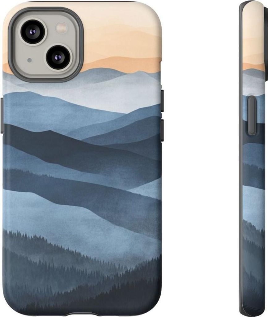 Sanfte Berglandschaft in Blau- und Beigetönen – Hülle Kompatibel mit iPhone 14