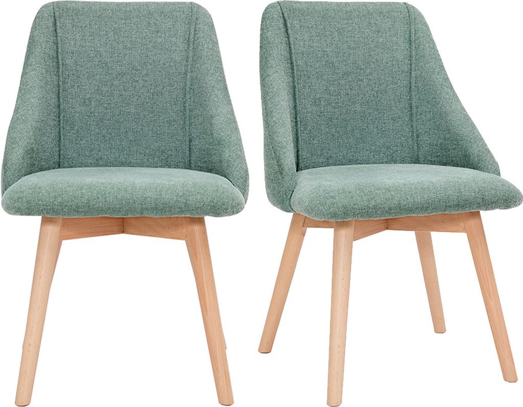Miliboo - Stühle mit Stoff in strukturiertem Samteffekt in Grün und hellem Holz (2er-Set) HIGGINS