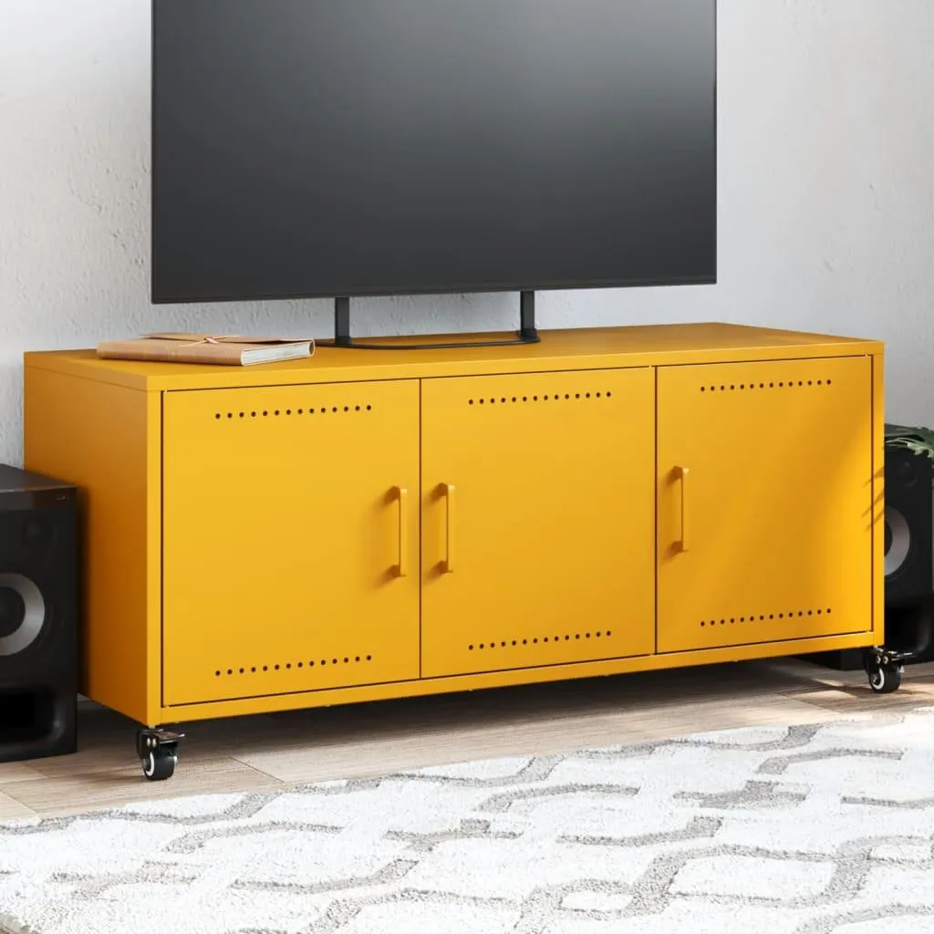 Meuble TV Acier Jaune vidaXL - Solution de Rangement Robuste 100 cm