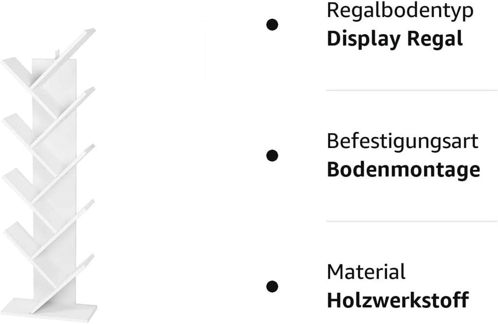 EUGAD Bücherregal Standregal Mit 9 Ebenen, Weiß, 40x127x20 Produktbild 7
