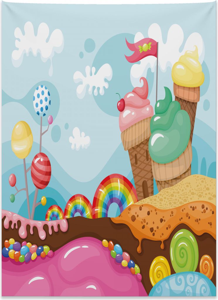 Abakuhaus Eis Wandteppich, Dessert Land aus Weiches Mikrofaser Stoff Kein Verblassen Klare Farben Waschbar, 110 x 150 cm, Mehrfarbig