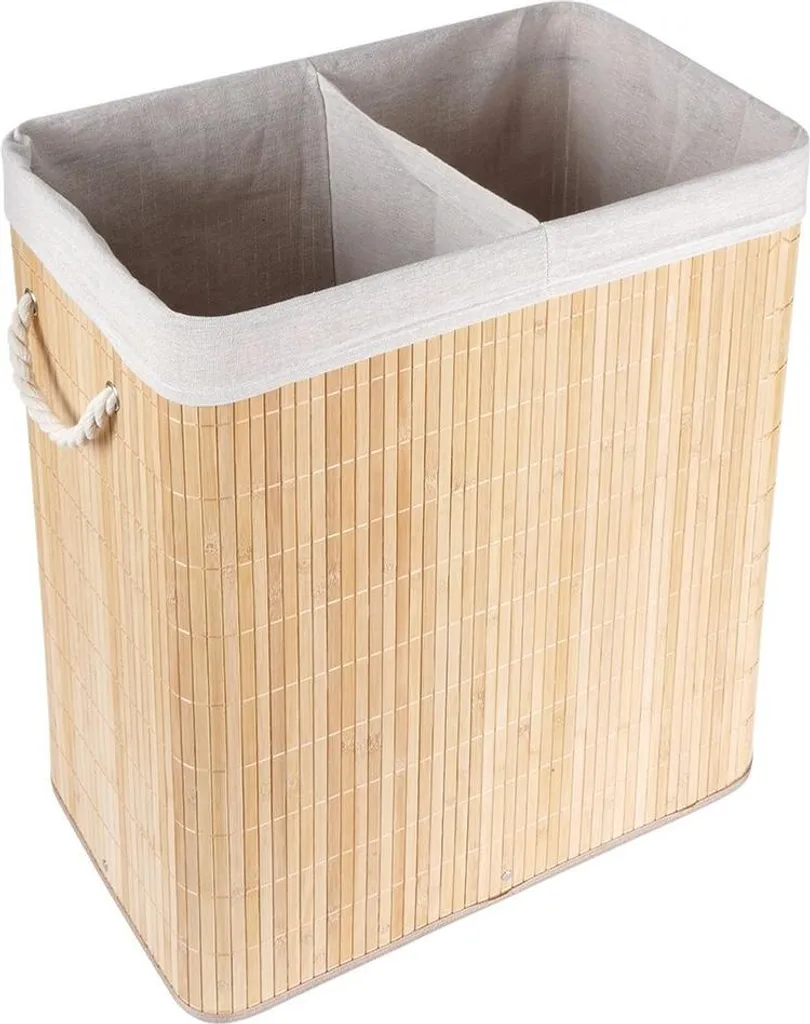 Panier à linge en bambou double bac pour éviter les mauvaises odeurs - 4