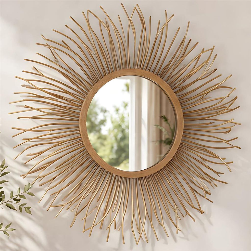 Wandspiegel "Sonne" aus Metall, gold, Ø 50 cm, Spiegel, Produktbild 