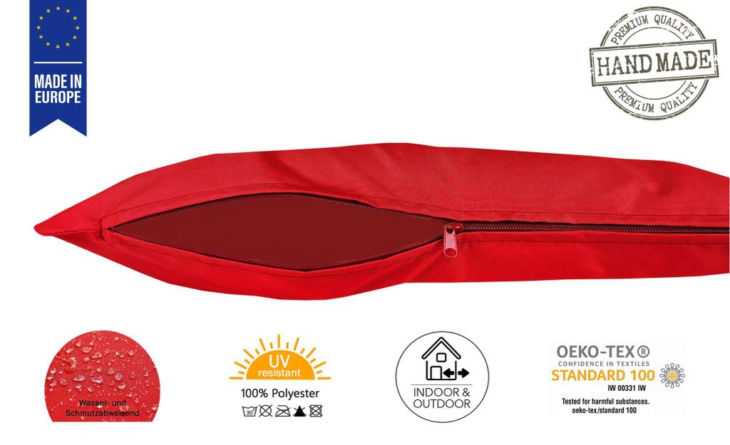 JACK 2er Set 30x50cm Outdoor Kissenhülle Bezug Kissen Hülle Lounge Garten Einfarbig, Farbe:Rot